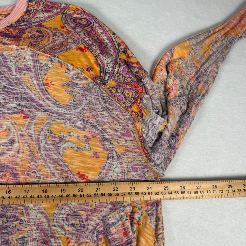 Free People Paisley Babydoll Top Womens Size Small Orange Cotton Boho Peplum Tee - Picture 6 of 9